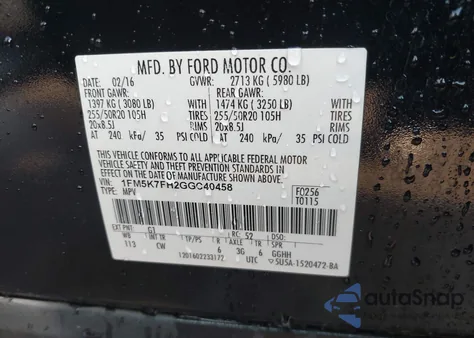 2016 Ford Explorer Limited z USA, uszkodzony, nr VIN 1FM5K7FH2GGC40458